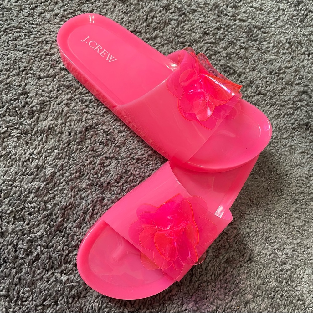 J. Crew Bright Pink Pool Slides Size 7 Perfect Barbiecore Color! NWOT